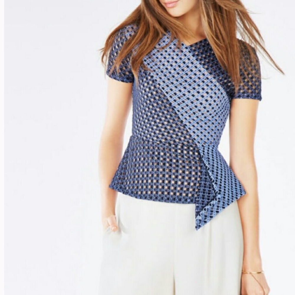 {BCBGMaxAzria} Kaleigh Lace-Blocked Peplum Top